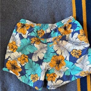 Patagonia Blue and Orange Floral Baggies Athletic Shorts